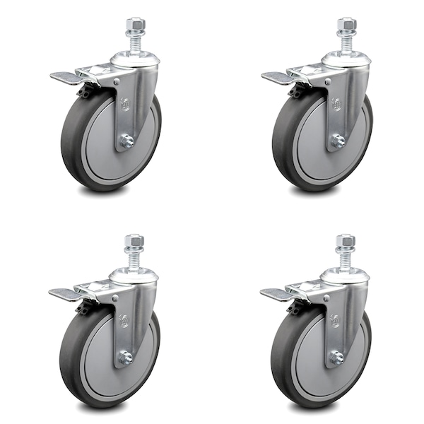 6 Inch Thermoplastic Rubber Swivel 3/8 Inch Stem Caster Set Total Lock Brake SCC